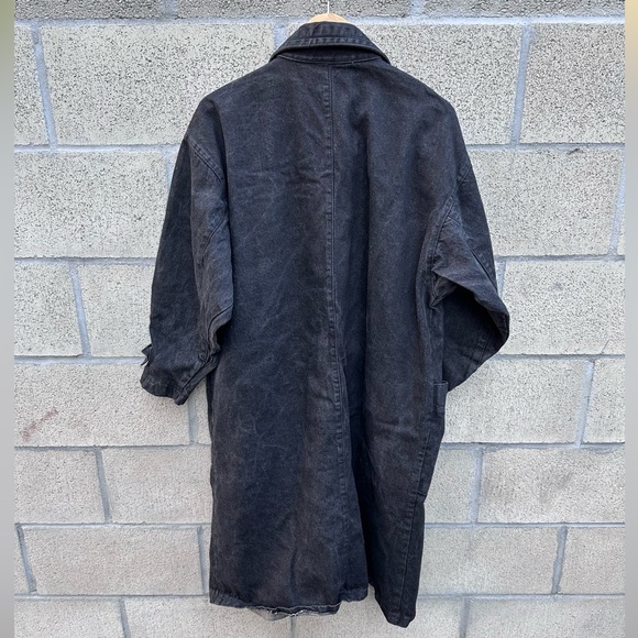 Vintage Denim Coat Oversized Womens S Trench Long Black Wash Jacket - Picture 3 of 7